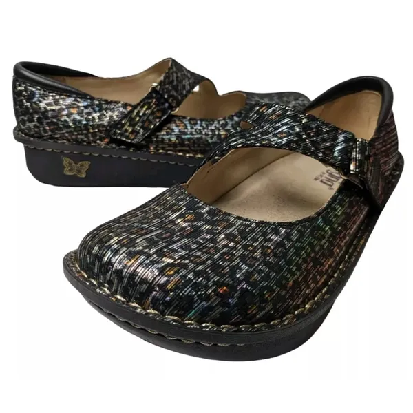 ALEGRIA DAYNA leopard stripes Mary Jane’s SZ 39 metallic NUBUCK— very clean - Image 4