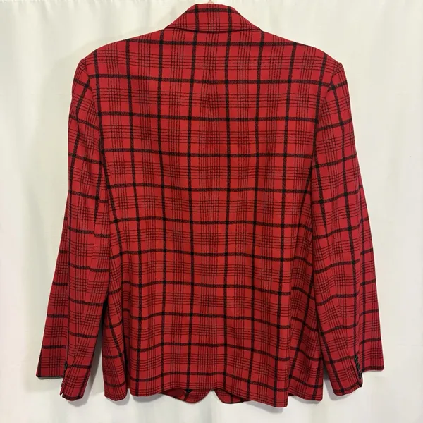 Vintage Pendleton Red Black Plaid Wool Blazer Women’s 14 Made USA Preppy Tartan - Image 6