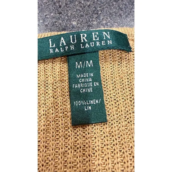 Lauren Ralph Lauren Yellow 100% Linen Knit Cardigan Sweater Women's Size M - Image 8