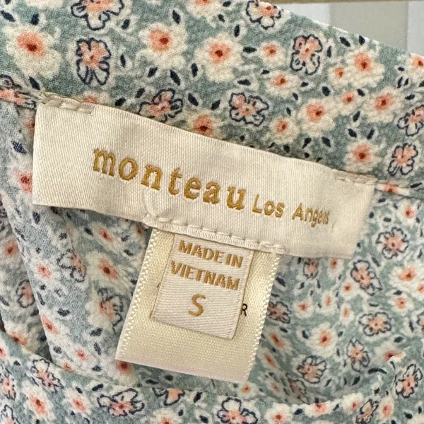 Monteau Los Angeles Floral Square Neck Puff Sleeve Tiered Mini Dress Blue Small - Image 7