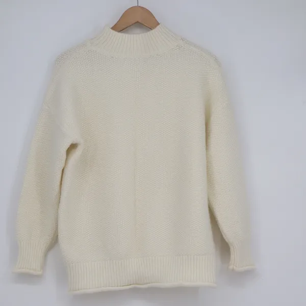 Cream Mock Neck Textured Knit Pullover Sweater Long Sleeve Relaxed Fit XL - Image 3