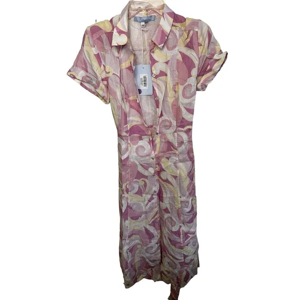 HILL HOUSE Candy Kaleidoscope The Lily Button Down Linen Shirt Dress size XS - Image 4