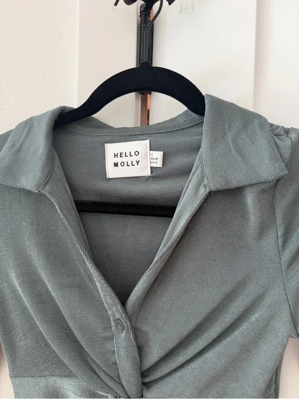 Hello Molly Sage Green Twist-Front Long Sleeve Shirt - Image 2