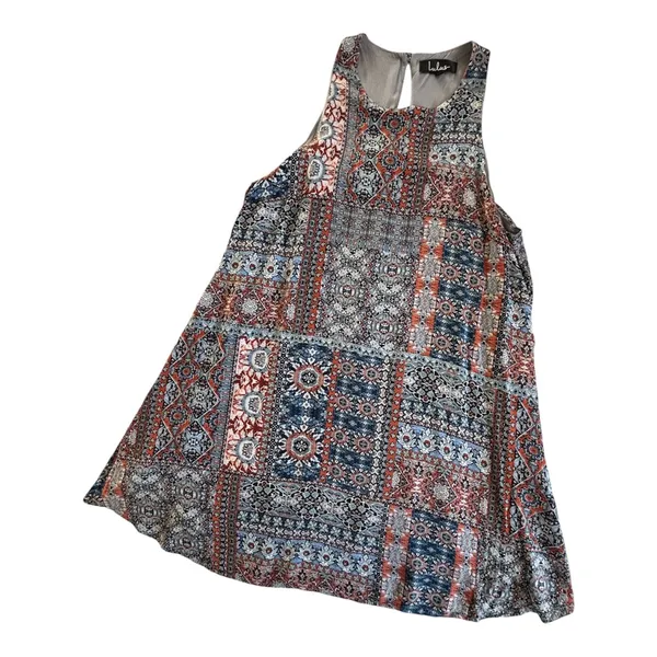 Lulus Sleeveless Swing Shift Mini Dress Women’s Large Gray/Blue/Black/Orange - Image 2