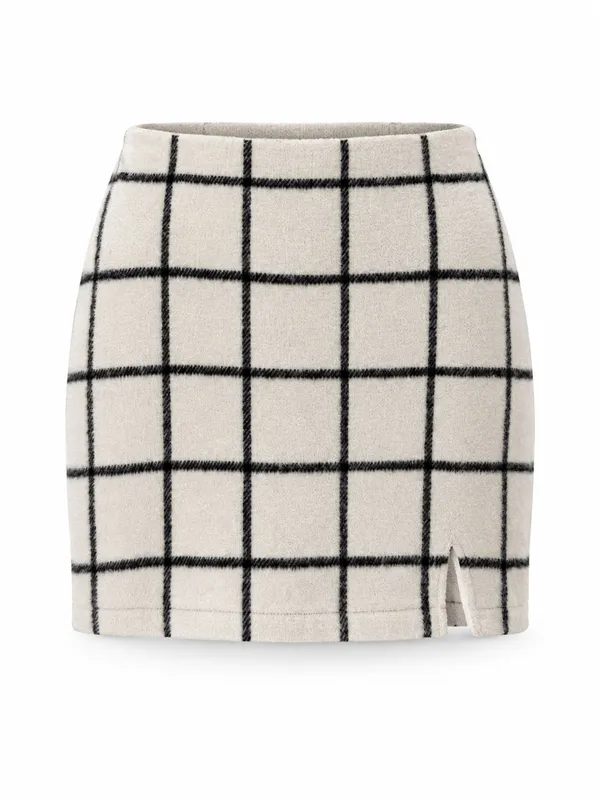 Altar’d State Cream Black Windowpane Plaid Mini Skirt Size Large - Image 2