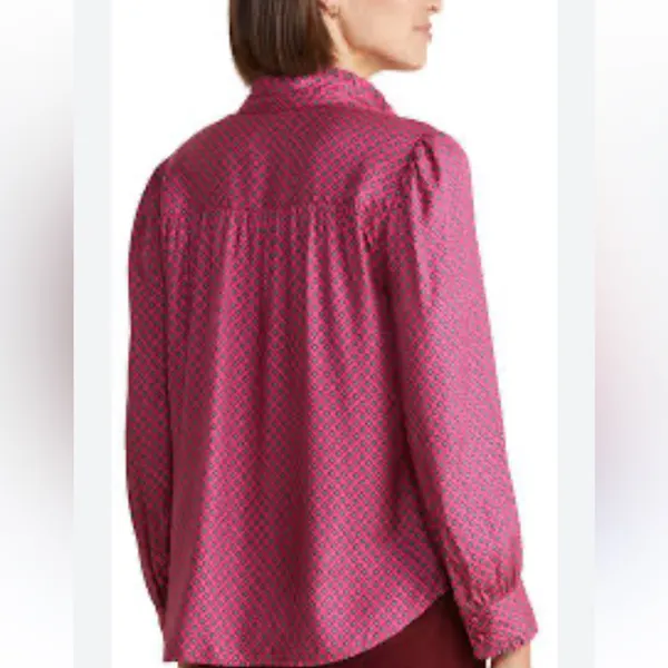 Vineyard Vines Pink and Blue Diamond Blouse | Women’s Size XL - Image 9