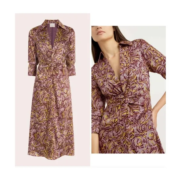 Cinq à Sept Dayna Desert Rose Floral Chiffon Midi Dress Size‎ 10 - Image 2