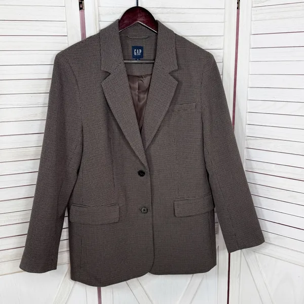 Gap Oversized Blazer Women Small‎ Brown Houndstooth Knit Jacket Heritage Preppy - Image 7