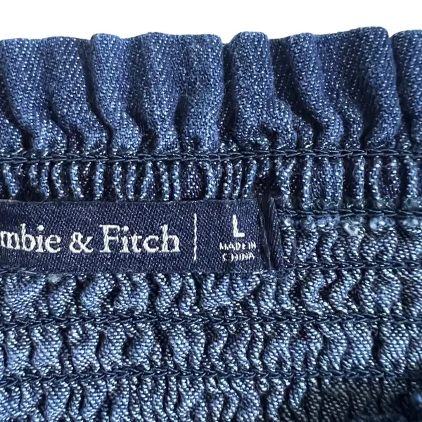 Abercrombie & Fitch Smocked Denim Look Crop Top Indigo Blue Boho Summer Size L - Image 4