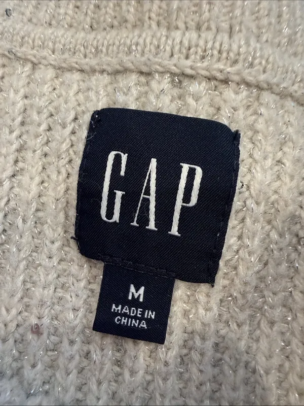 GAP Cream Ribbed Shimmer Crewneck Sweater Size Medium - C11-638 - Image 2