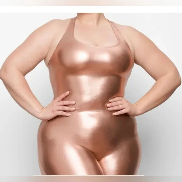 SKIMS METALLIC SWIM CYCLE SUIT/NWT / Champagne color Small NWT - Image 4