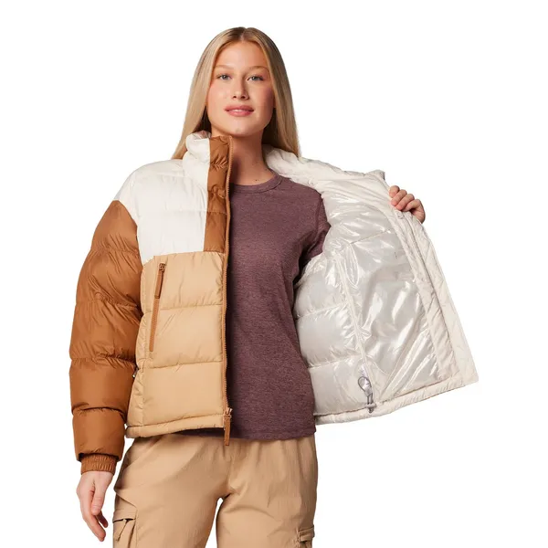 Columbia Pike Lake II Cropped Insulated Jacket Omni-Heat Puffer Coat Brown White - Image 4