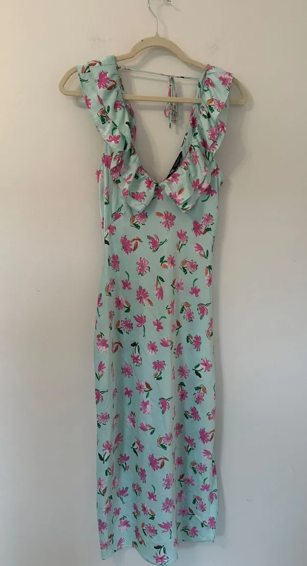 Zara Floral Satin Midi Dress - Image 4