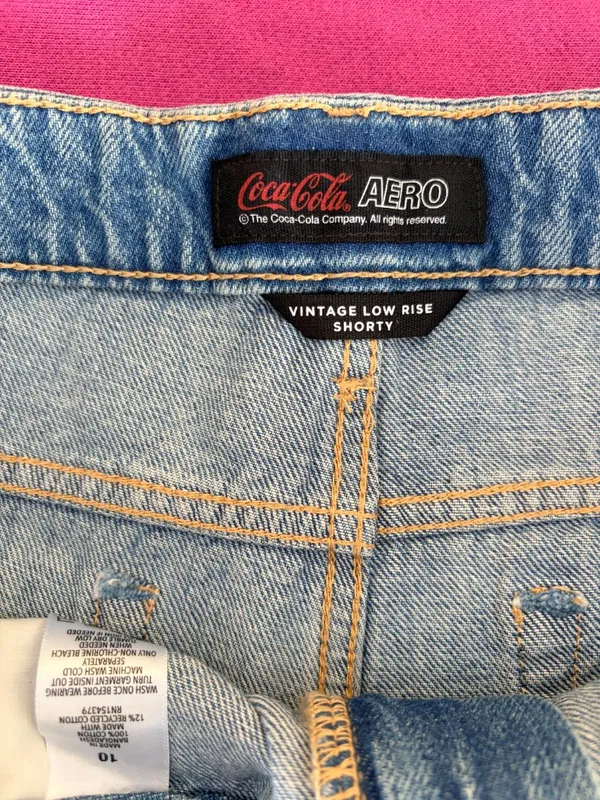 Aeropostale x Coca-Cola | Distressed Denim Graphic Shorts | Size 10 - Image 5