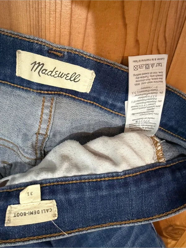 Madewell Cali Demi Boot Button Fly Jeans Blue Denim Raw Frayed Hem Size 31 - Image 9