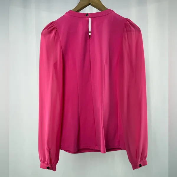 Karen Millen Sheer Sleeve Cut Out Blouse in‎ Bright Pink Size 2 - Image 4