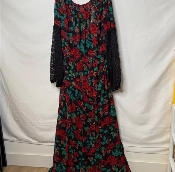 NWT Torrid chiffon maxi peasant lace sleeve floral dress sz 2x 18/20 - Image 5