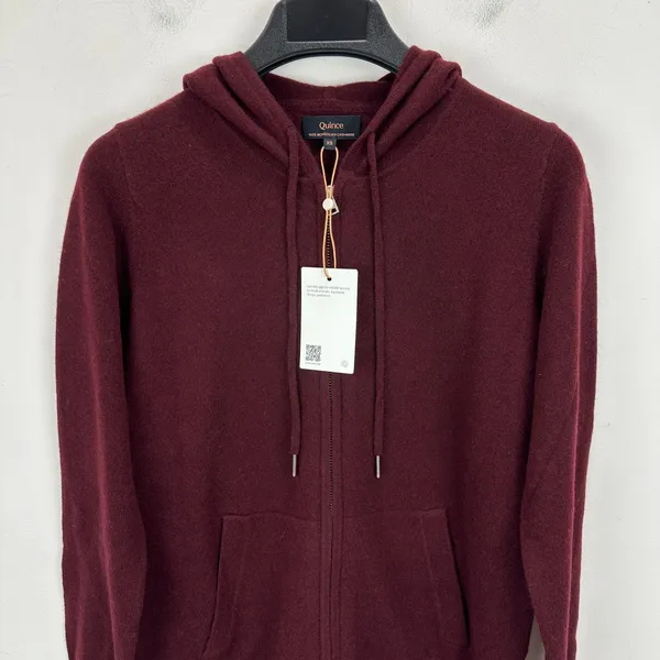Quince Mongolian Cashmere Full Zip Hoodie Sweater Rich Burgundy Womens XS NWT - Image 7