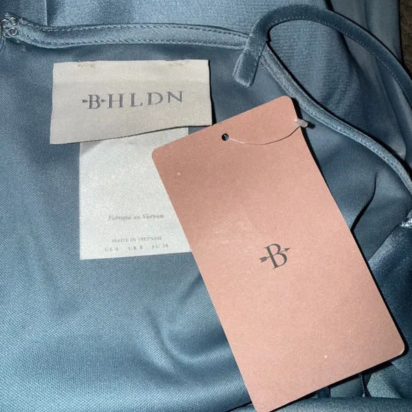 BHLDN Satin Midi Dress Womens 4 Blue NWT Cowl Neck Spaghetti Strap Side Slit‎ - Image 3