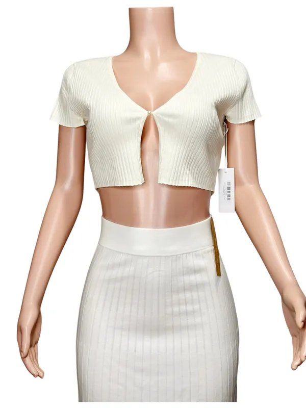 REFORMATION Anny Knit Cropped Cardigan, Gossamer, Small - Image 4