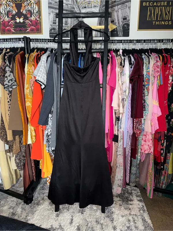 ELLIATT Brynn Black Satin Halter Cutout Maxi Gown Womens XS EUC - Image 13