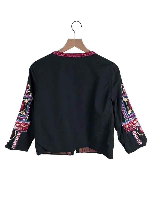 Anthropologie Abstract Embroidered Jacket Size Small Black Multicolor Boho Artsy - Image 5