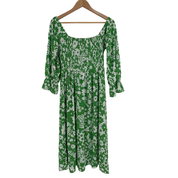 Sugar‎ + Lips Green Floral Smocked Midi Dress Small Cottagecore Boho Romantic - Image 10