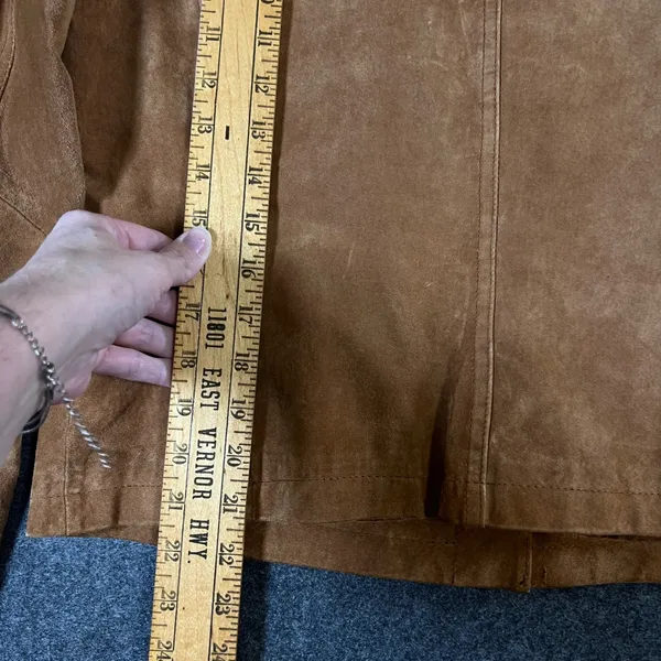Live a Little Brown Suede Leather Jacket Rosette Floral Western Boho Womens L - Image 4