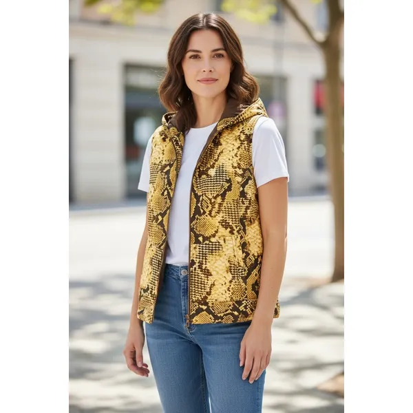 Reversible Hooded Vest Women's Snake Print‎ Brown Zip Pockets Outdoor Casual - Image 7