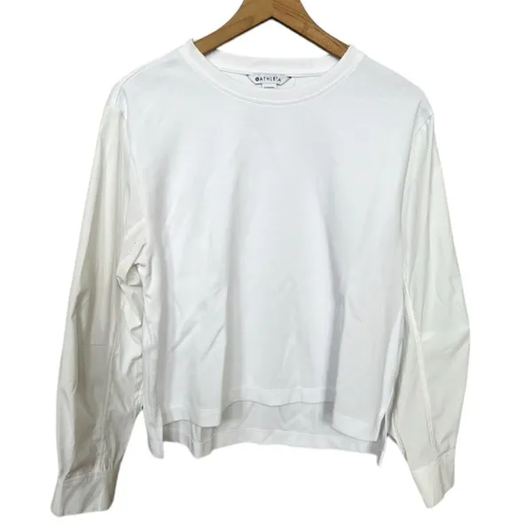 Athleta Mixed Media Long Sleeve White Pullover Sweatshirt Crew Neck Size Medium - Image 2