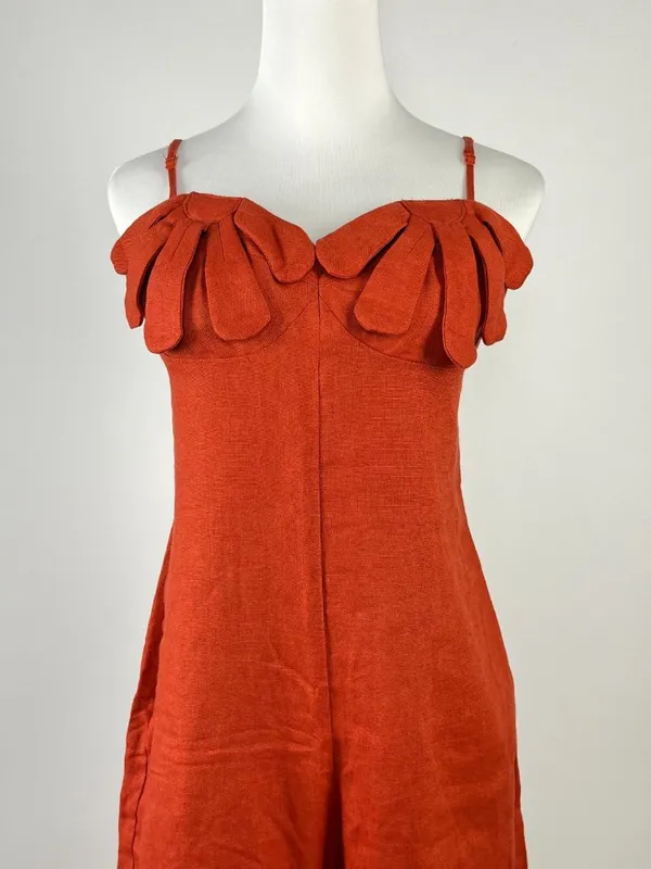 NWOT Farm Rio Red 3D Petals Bodice Euroflax Premium Linen Jumpsuit M Wide-Leg - Image 7