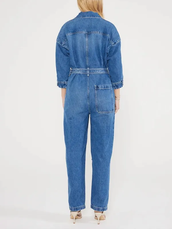 ETICA Zeta Carpenter Denim Jumpsuit Medium Wash Blue S - Image 2