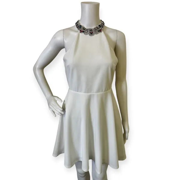 Lulus White Halter Neck Fit Rhinestone Flare Dress - Elegant Women's Party Dress - Image 5