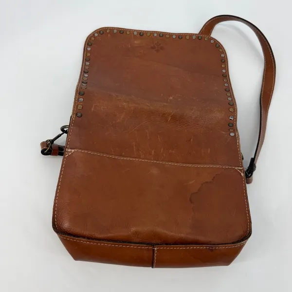 Patricia Nash Brown Italian Leather Studded Flap Crossbody Messenger‎ Bag - Image 4