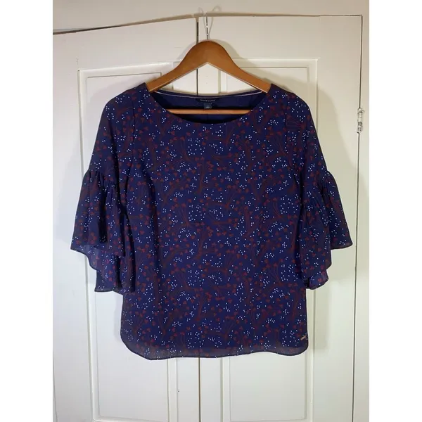 Tommy Hilfiger Cottage Blouse Top Women's Small Sheer Lined Bell‎ Sleeve Office - Image 2