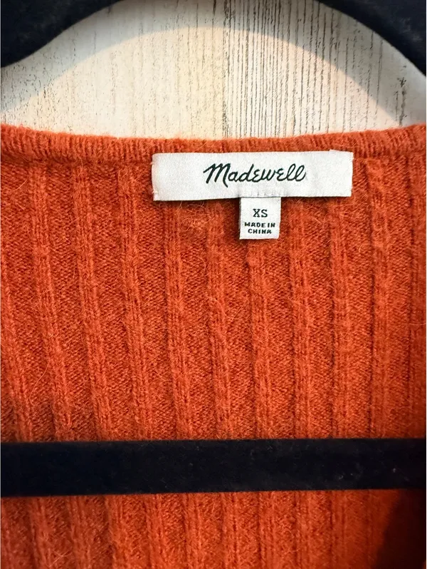 Madewell XS Burnt Orange Merino Wool Alpaca Ribbed Button Cardigan - Image 3