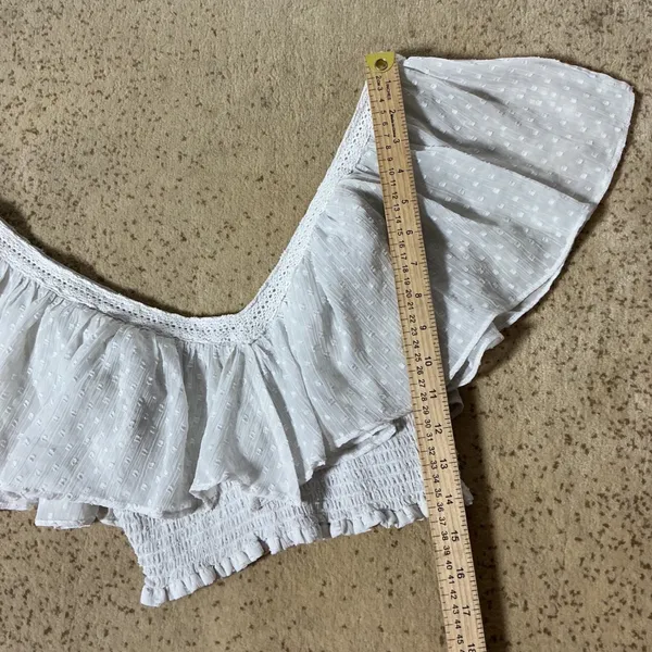 Forever 21 Coquette Swiss Dot‎ Ruffle Off Shoulder Smocked Crop Top Womens M - Image 2