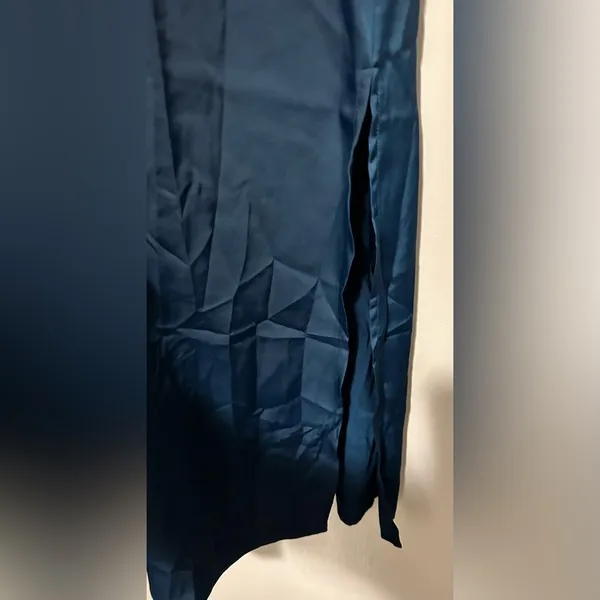 PRETTYGARDEN NWT Womens Thigh Slit Mock Neck Satin Maxi Dress dark blue size M - Image 3