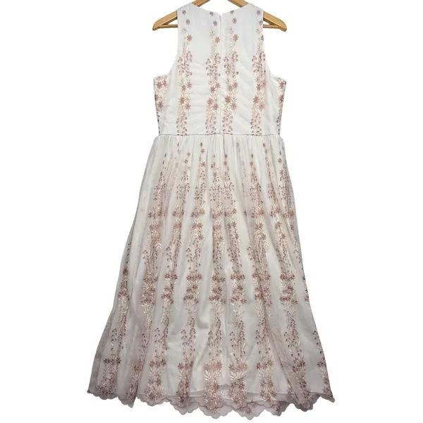 BHLDN‎ Embroidered Parsons Tulle Maxi Dress Formal Gown White Pink US 14 - Image 9