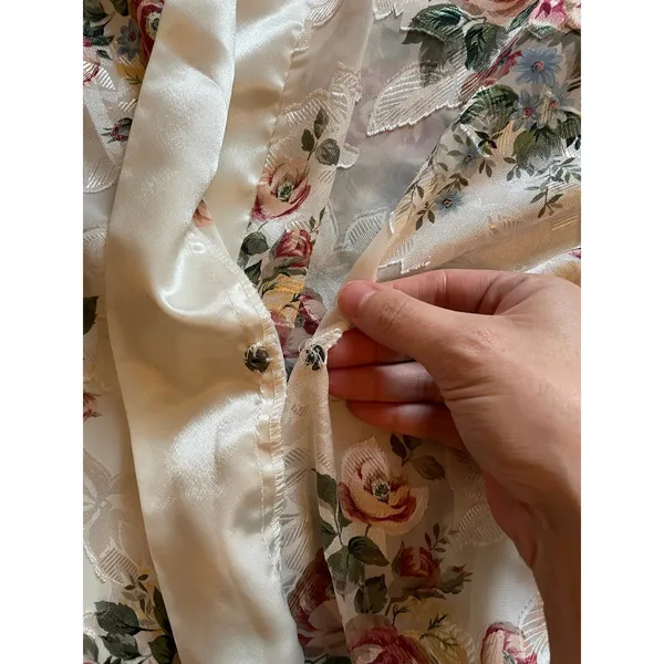 Vintage Kathryn Sheer Floral Lace Kimono Robe Duster Cover Up Satin Size Small - Image 8