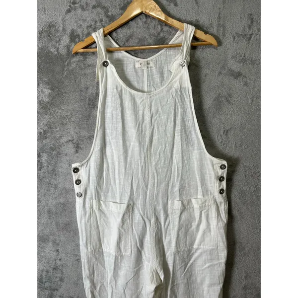 L*Space White Overalls Relaxed Coastal Grandmother Beachy Minimalist Jumpsuit MD - Image 3
