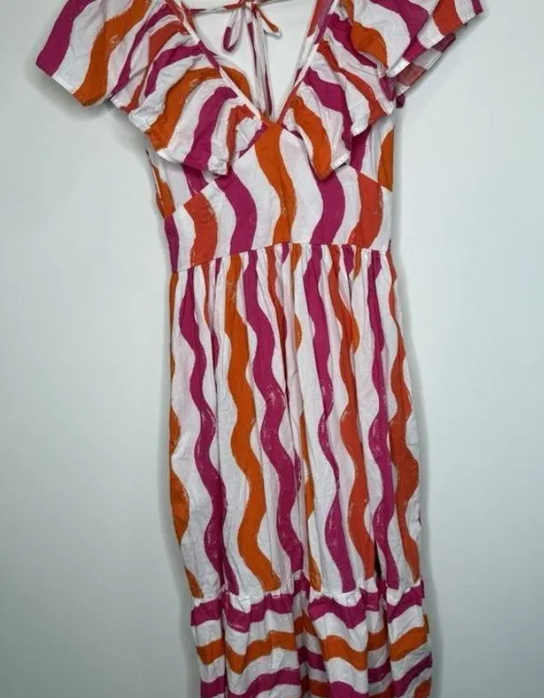 Flying Tomato Midi Dress Small Tiered Maxi Over The Hills Poplin Coastal Cottage - Image 3
