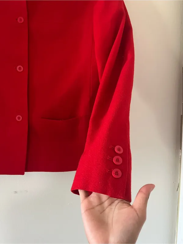 Vintage 90s Red 100% Wool Button Up Blazer Jacket 10 Preppy Quiet Luxury Office - Image 3