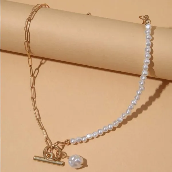 Natural Ocean Pearl Pendant Charm Natural Pearls gold chain necklace toggle clsp - Image 2