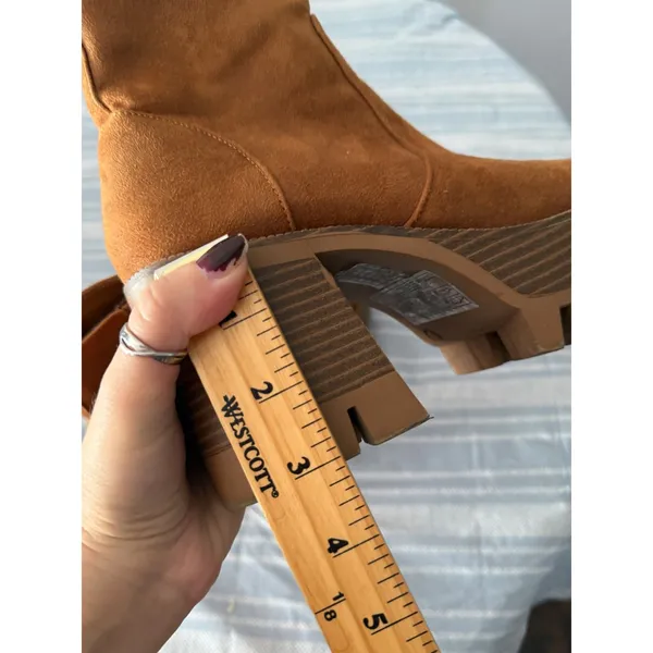 Forever 21 Y2k Cognac Brown Faux Suede Platform Lug Sole Ankle Boots 6 Round Toe - Image 8