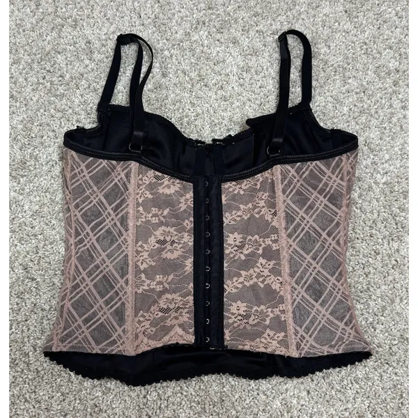Y2K dELiA*s Dolls Kill Plaid Mesh Lace Bustier Corset Top Schoolgirl Goth Bow M - Image 8