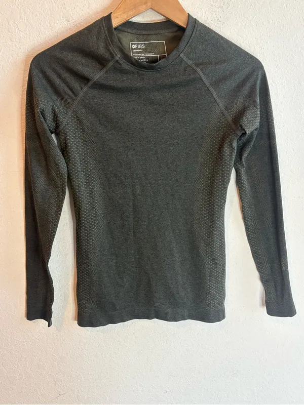 Figs Long-Sleeve Crew Top in Olive XS - Image 2