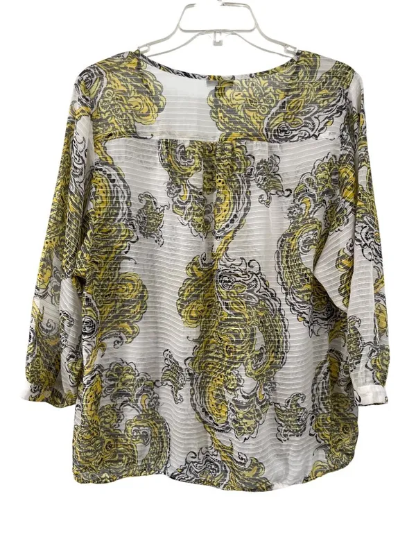 Ann Taylor Paisley Blouse Womens L Yellow Gray Sheer Used - Image 2
