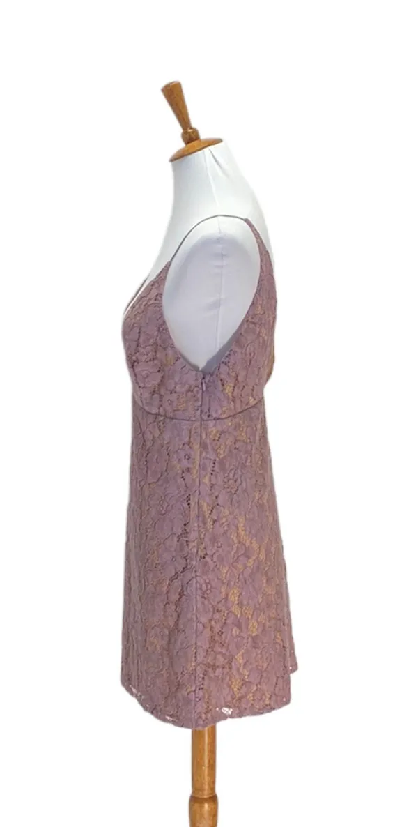 Free People Womens Dangerous Love Deep V Lace Mini Dress Purple Size 12 NEW Boho - Image 11