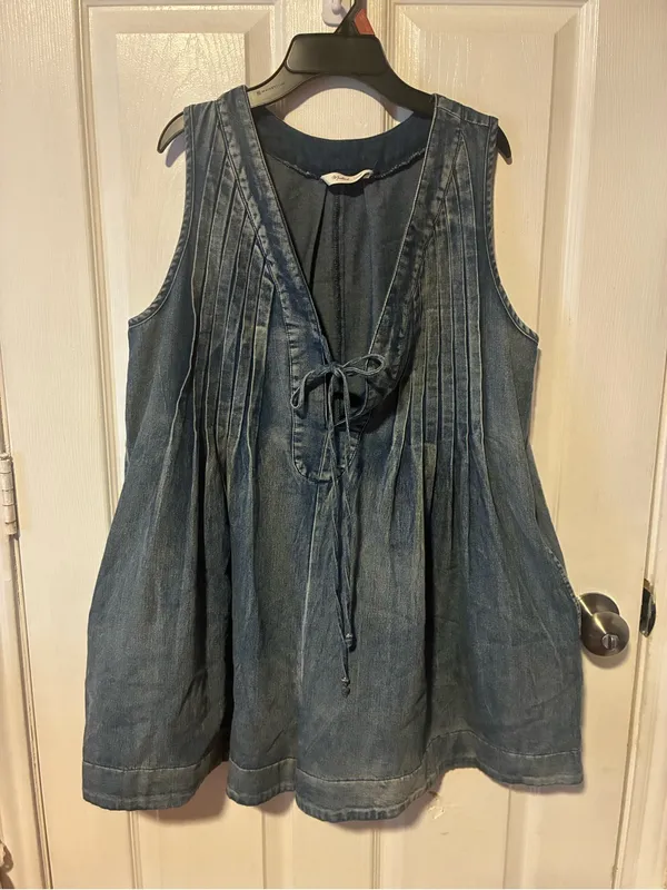 Mustard seed Denim Sleeveless Romper in Washed Blue size small western - Image 2